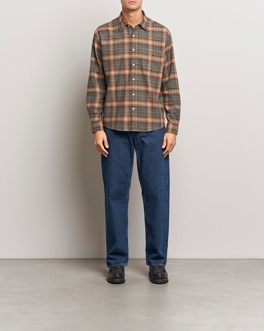 Herr | Skjortor | NN07 | Deon Flannel Shirt Brown/Grey