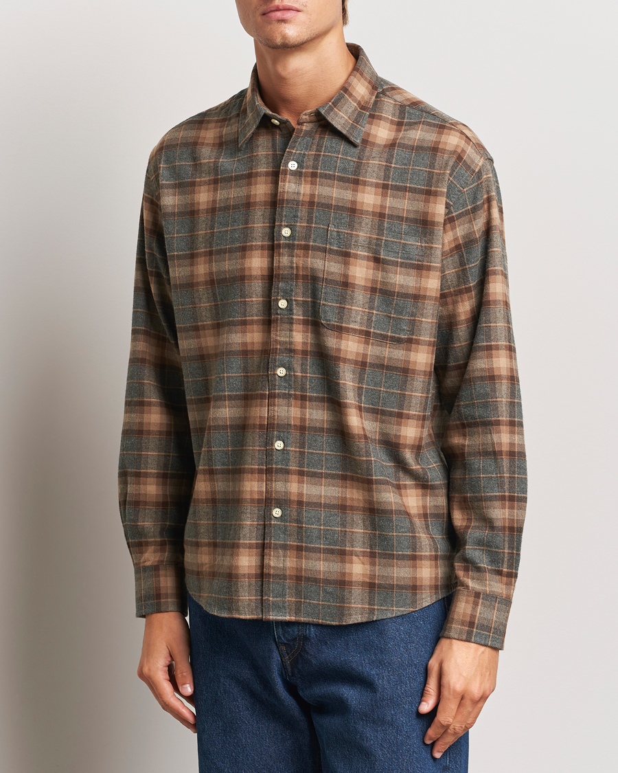 Herr | Skjortor | NN07 | Deon Flannel Checked Shirt Rust Red