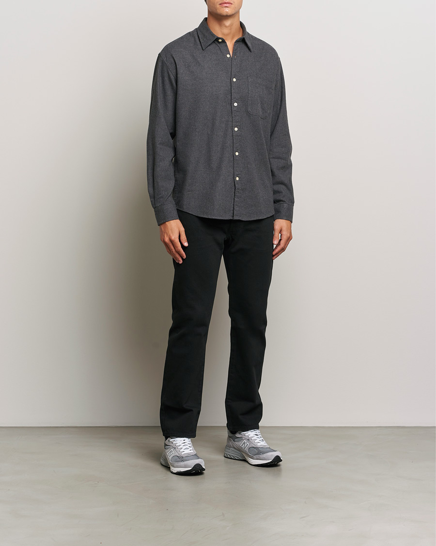 Herr | Skjortor | NN07 | Deon Flannel Shirt Dark Grey Melange