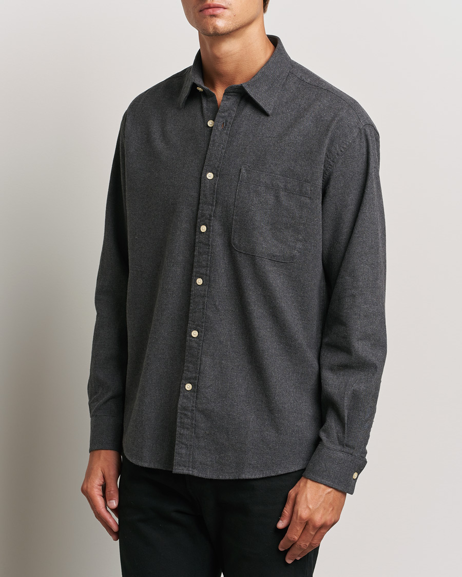 Herr | Skjortor | NN07 | Deon Flannel Shirt Dark Grey Melange