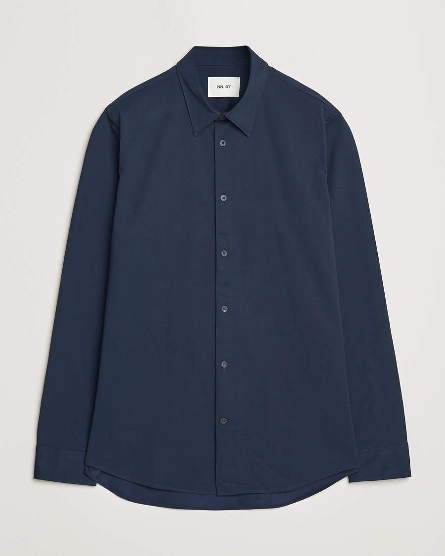 Herr | Skjortor | NN07 | Elian Mercerized Cotton Shirt Navy Blue