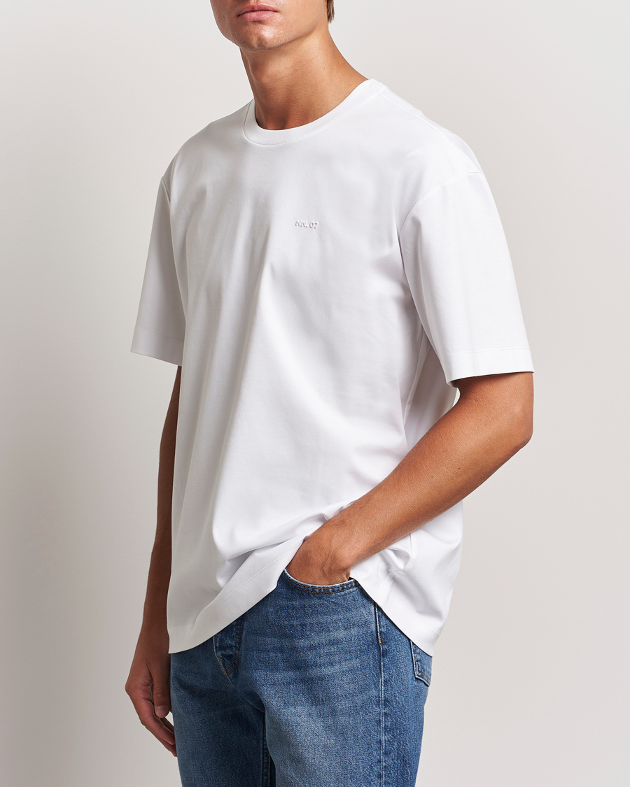 Herr | T-Shirts | NN07 | Nat Logo Mercerized Crew Neck T-Shirt White