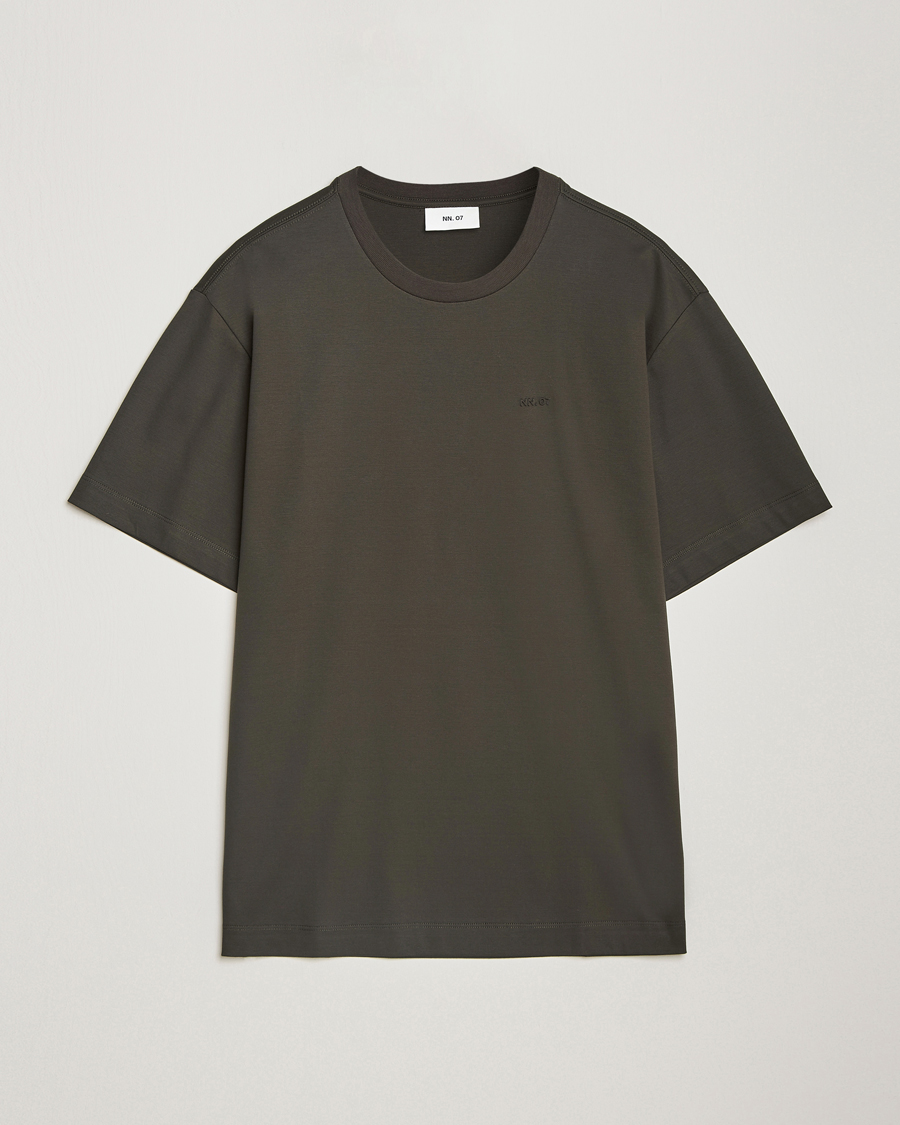 Herr | T-Shirts | NN07 | Nat Logo Mercerized Crew Neck T-Shirt Dark Army