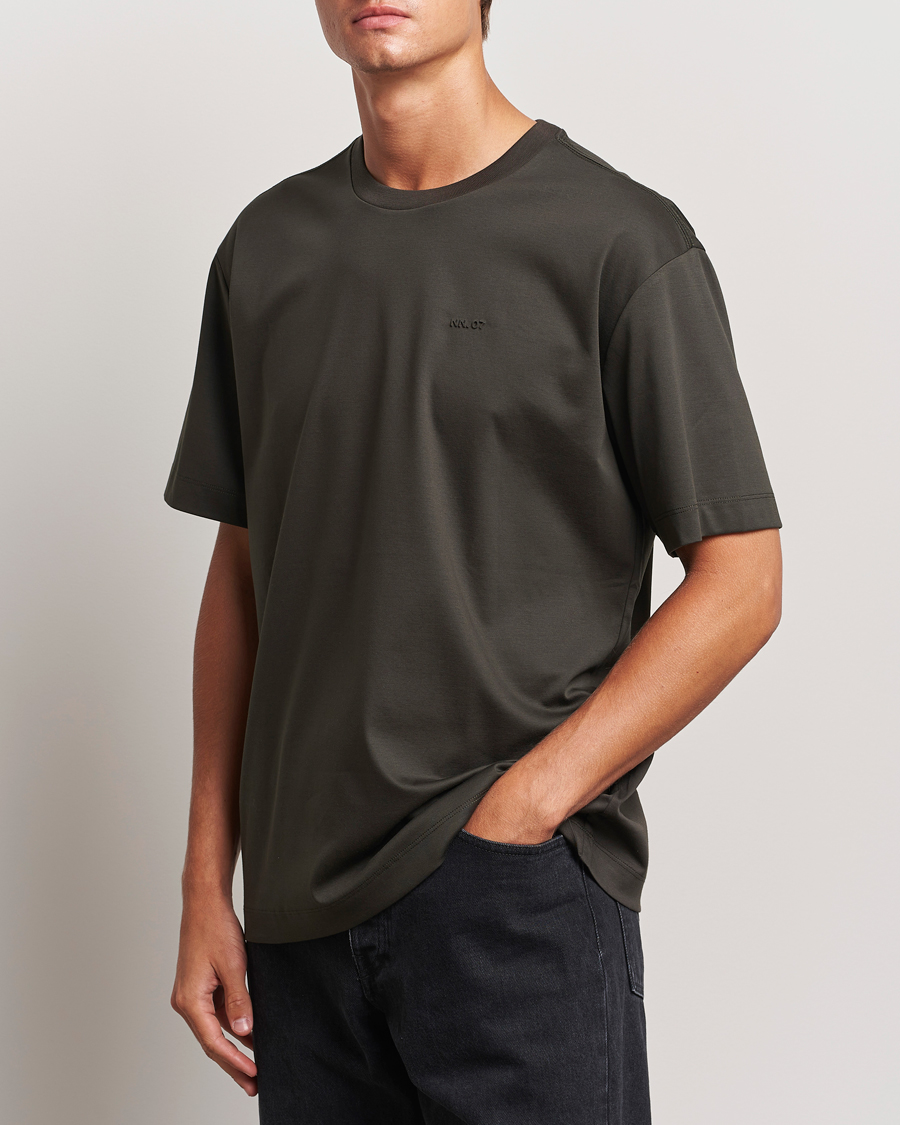 Herr | T-Shirts | NN07 | Nat Logo Mercerized Crew Neck T-Shirt Dark Army