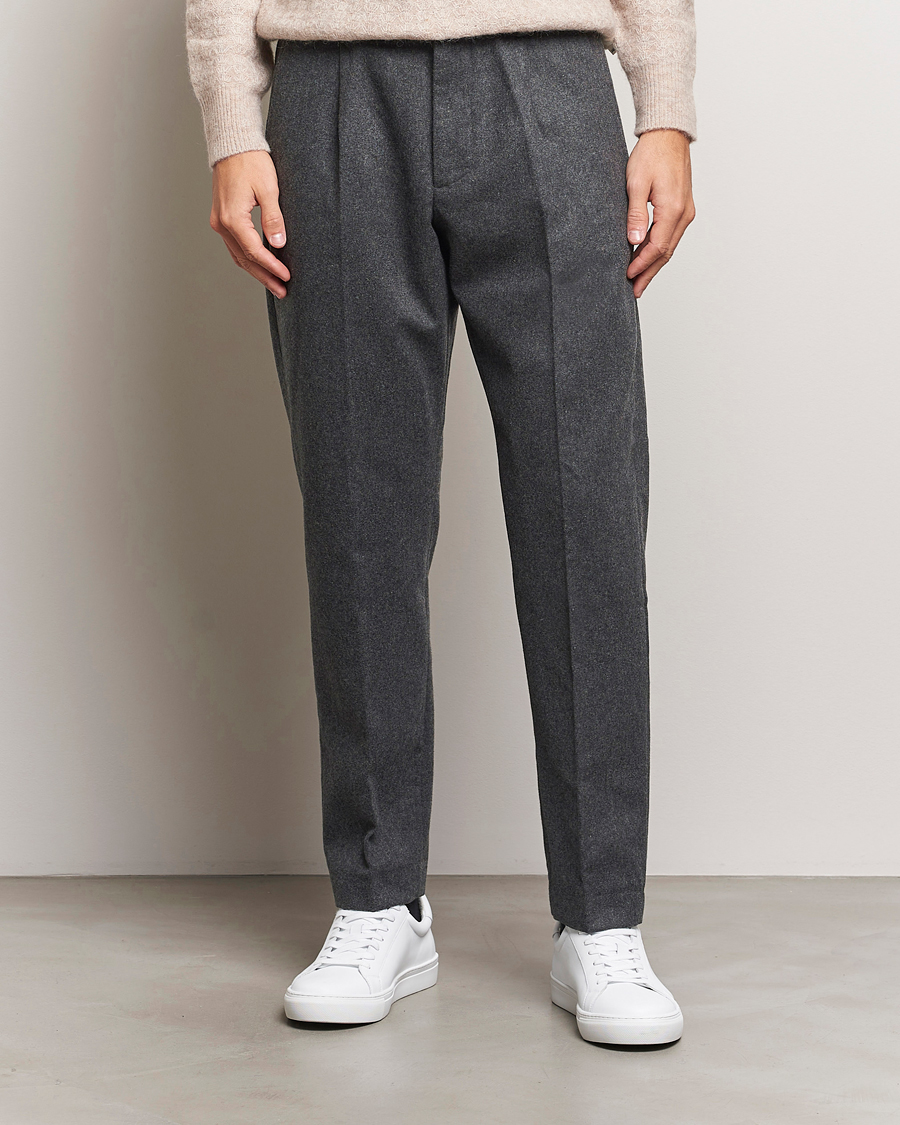 Herr | Byxor | NN07 | Bill Wool Pleated Trousers Grey Melange