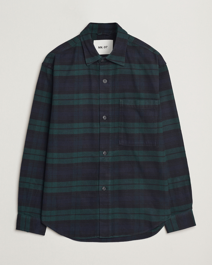 Herr | Skjortor | NN07 | Adwin Checked Flannel Overshirt Green/Blue