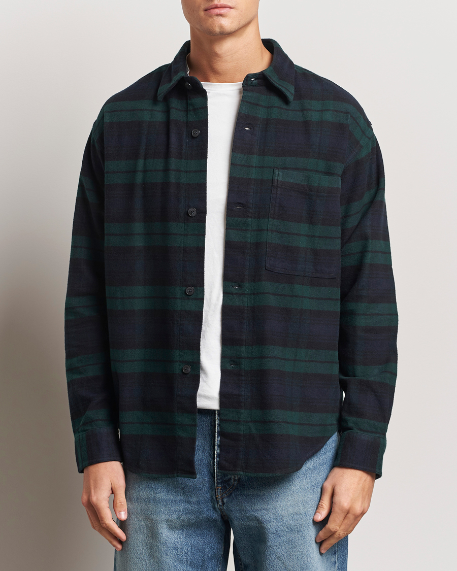 Herr | Skjortor | NN07 | Adwin Checked Flannel Overshirt Green/Blue