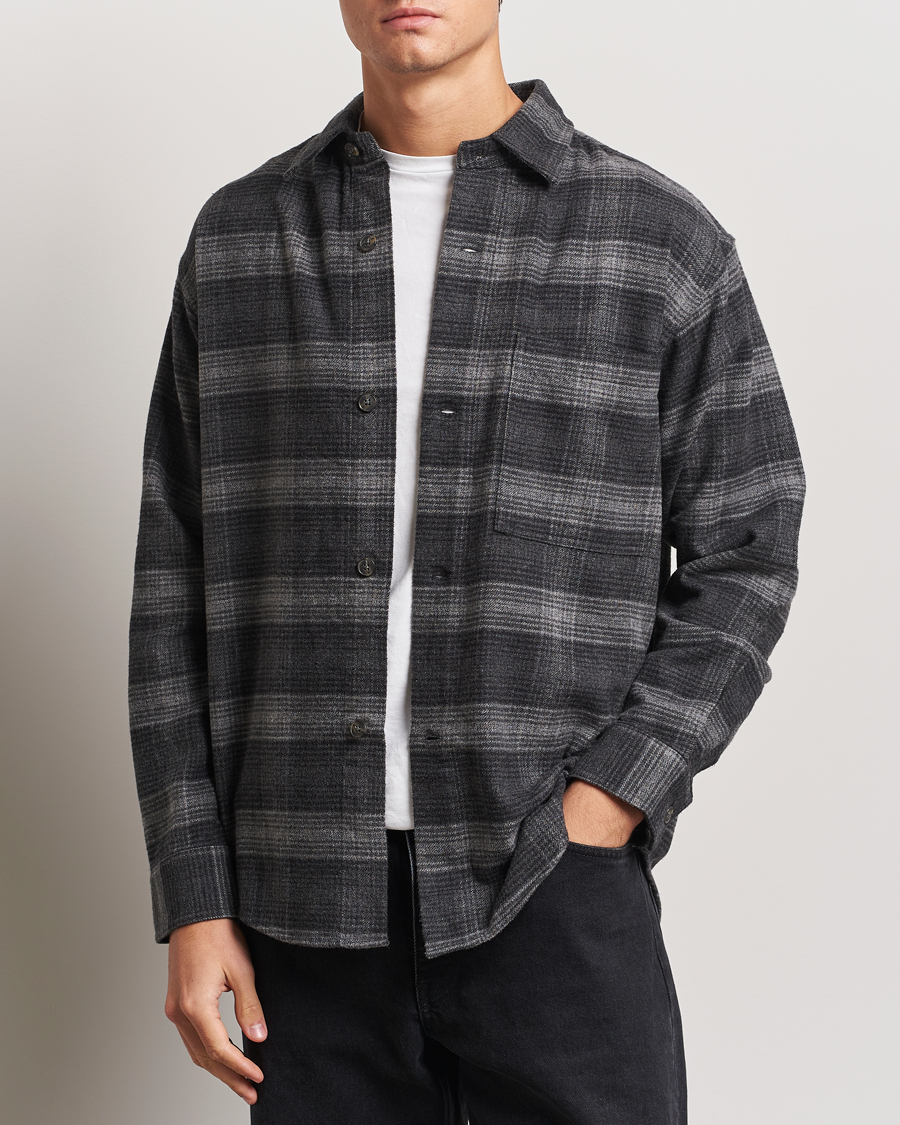 Herr | Skjortor | NN07 | Adwin Checked Flannel Overshirt Black/Grey