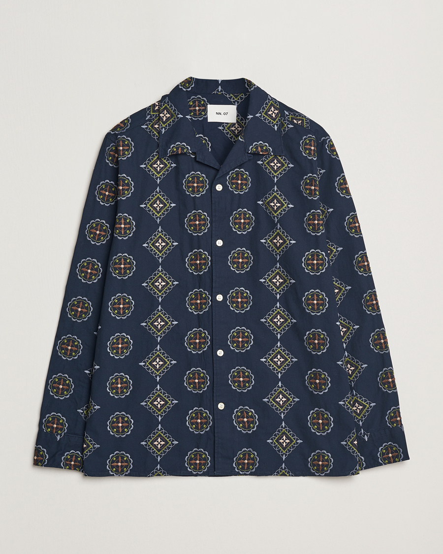 Herr | Skjortor | NN07 | Julio Crochet Shirt Navy Blue
