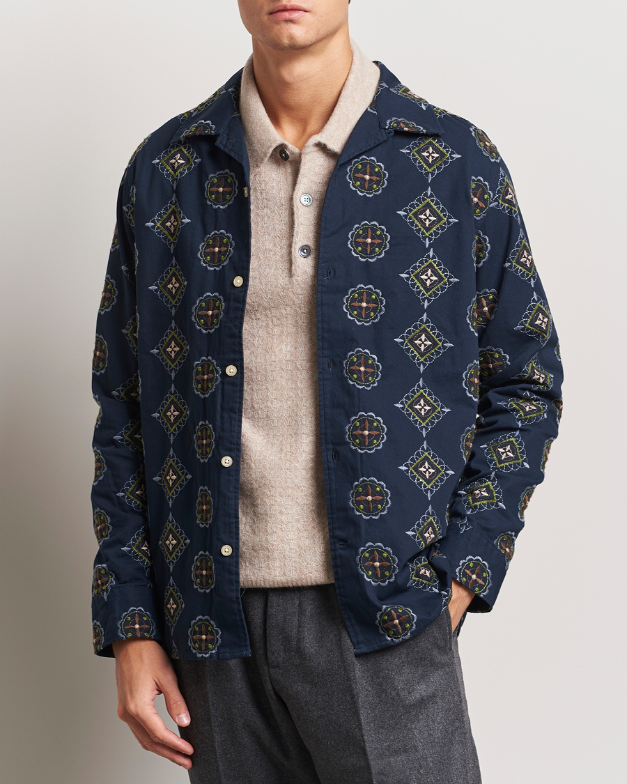 Herr | Skjortor | NN07 | Julio Crochet Shirt Navy Blue
