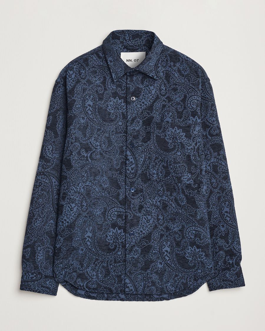 Herr | Skjortor | NN07 | Adwin Flower Overshirt Navy Blue