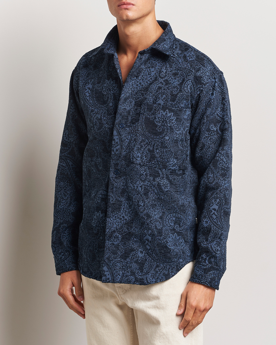 Herr | Skjortor | NN07 | Adwin Flower Overshirt Navy Blue