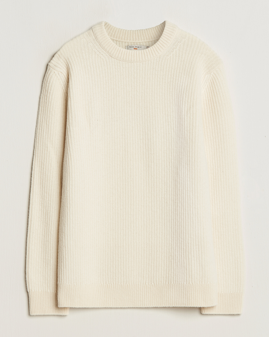Herr | Tröjor | Nudie Jeans | August Wool Rib Knitted Sweater Off White