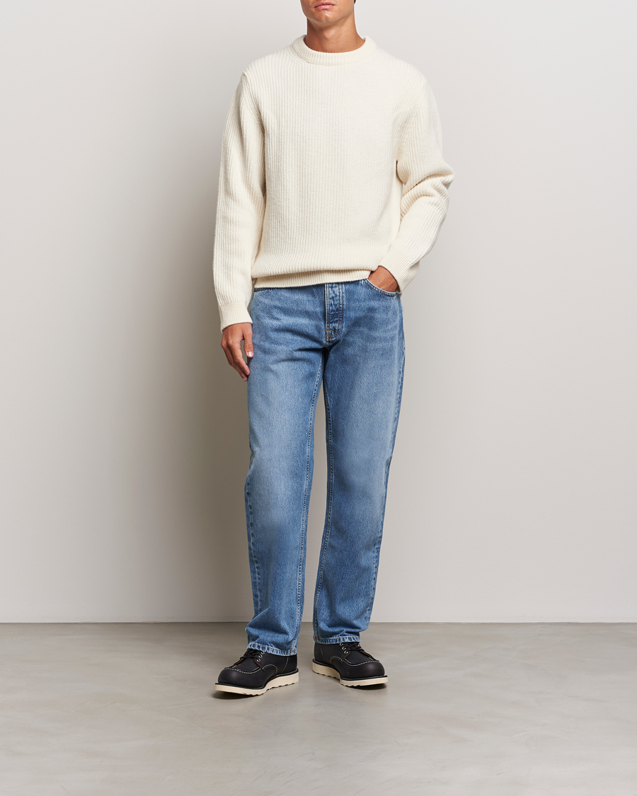 Herr | Tröjor | Nudie Jeans | August Wool Rib Knitted Sweater Off White
