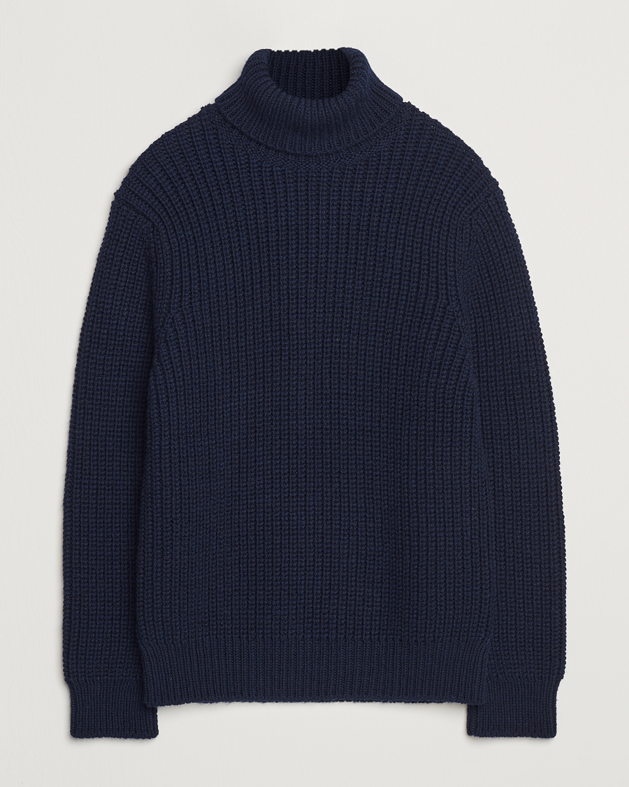 Herr | Tröjor | Nudie Jeans | August Chunky Wool Knitted Rollneck Navy