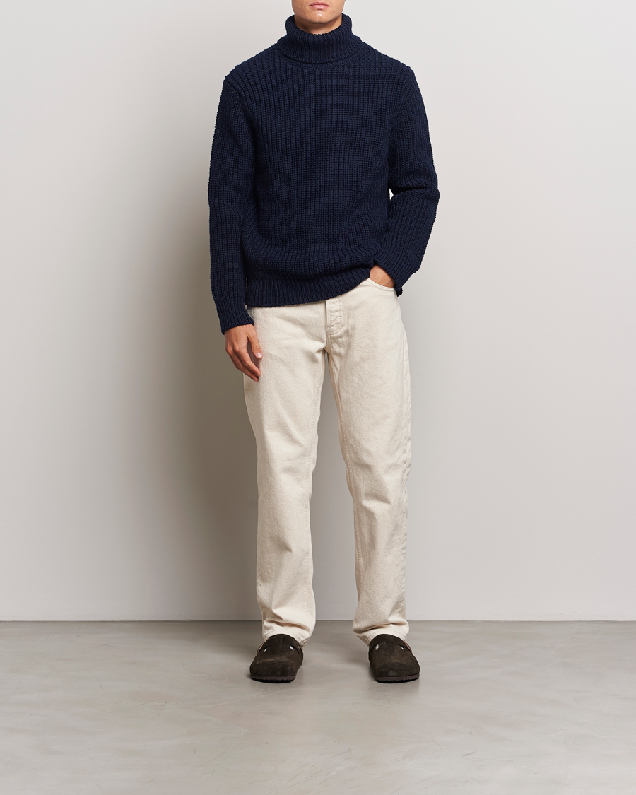 Herr | Tröjor | Nudie Jeans | August Chunky Wool Knitted Rollneck Navy