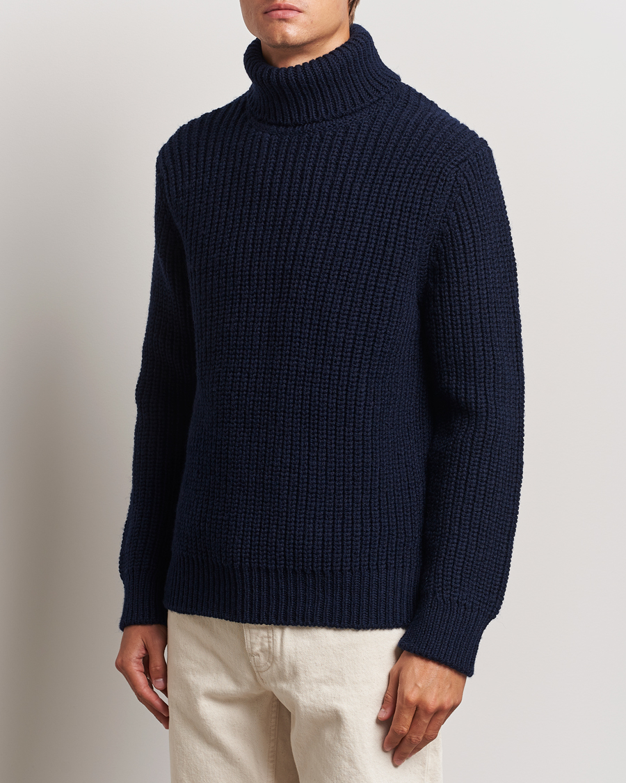 Herr | Tröjor | Nudie Jeans | August Chunky Wool Knitted Rollneck Navy