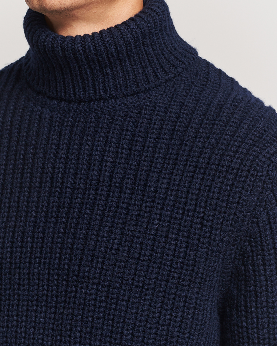 Herr | Tröjor | Nudie Jeans | August Chunky Wool Knitted Rollneck Navy