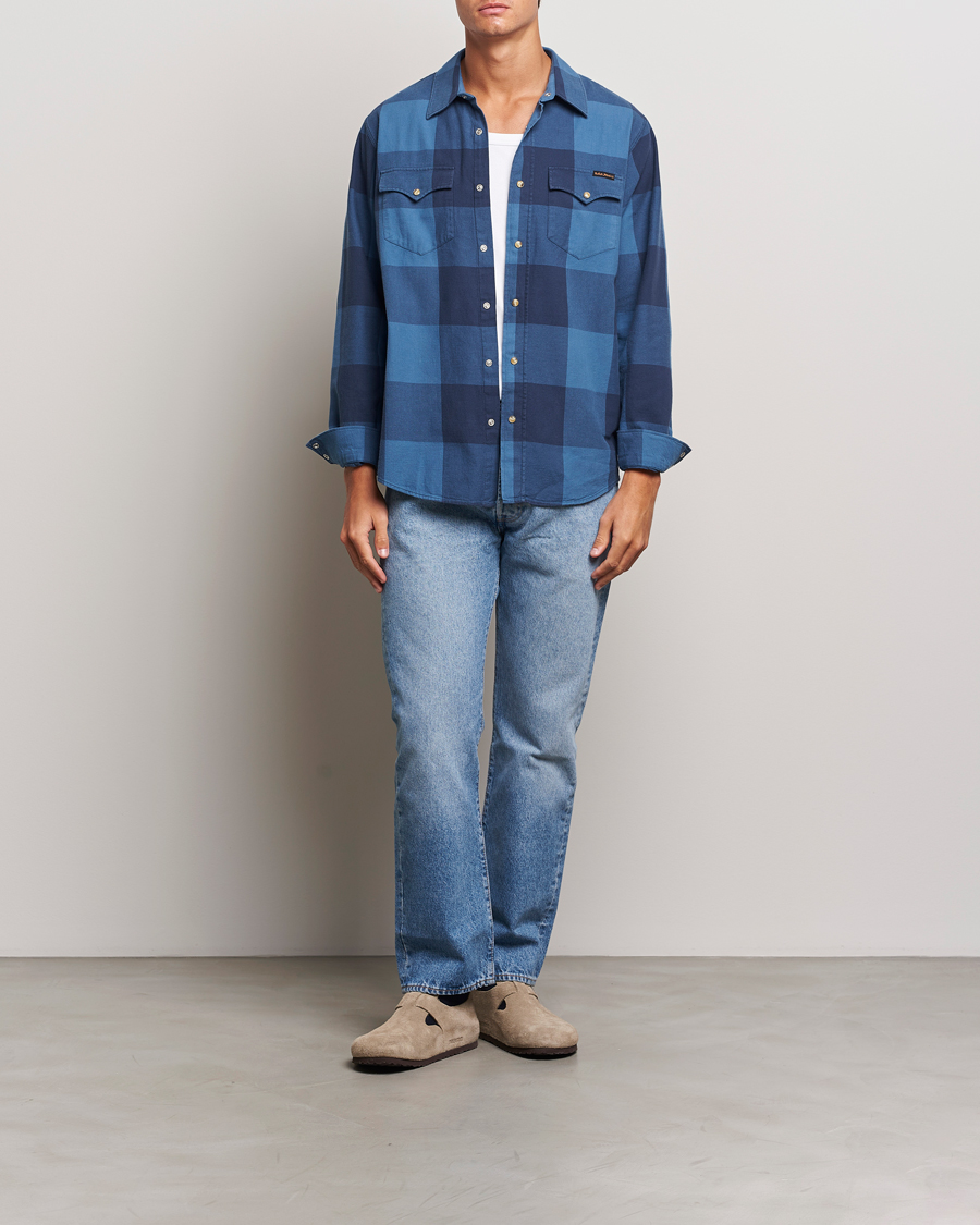 Herr | Skjortor | Nudie Jeans | George Checked Flannel Shirt Blue