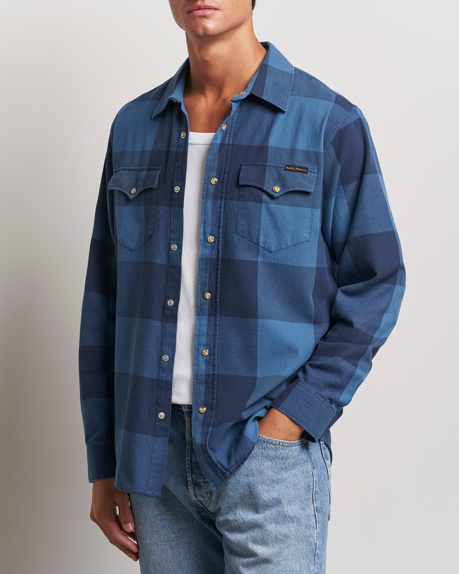 Herr | Skjortor | Nudie Jeans | George Checked Flannel Shirt Blue