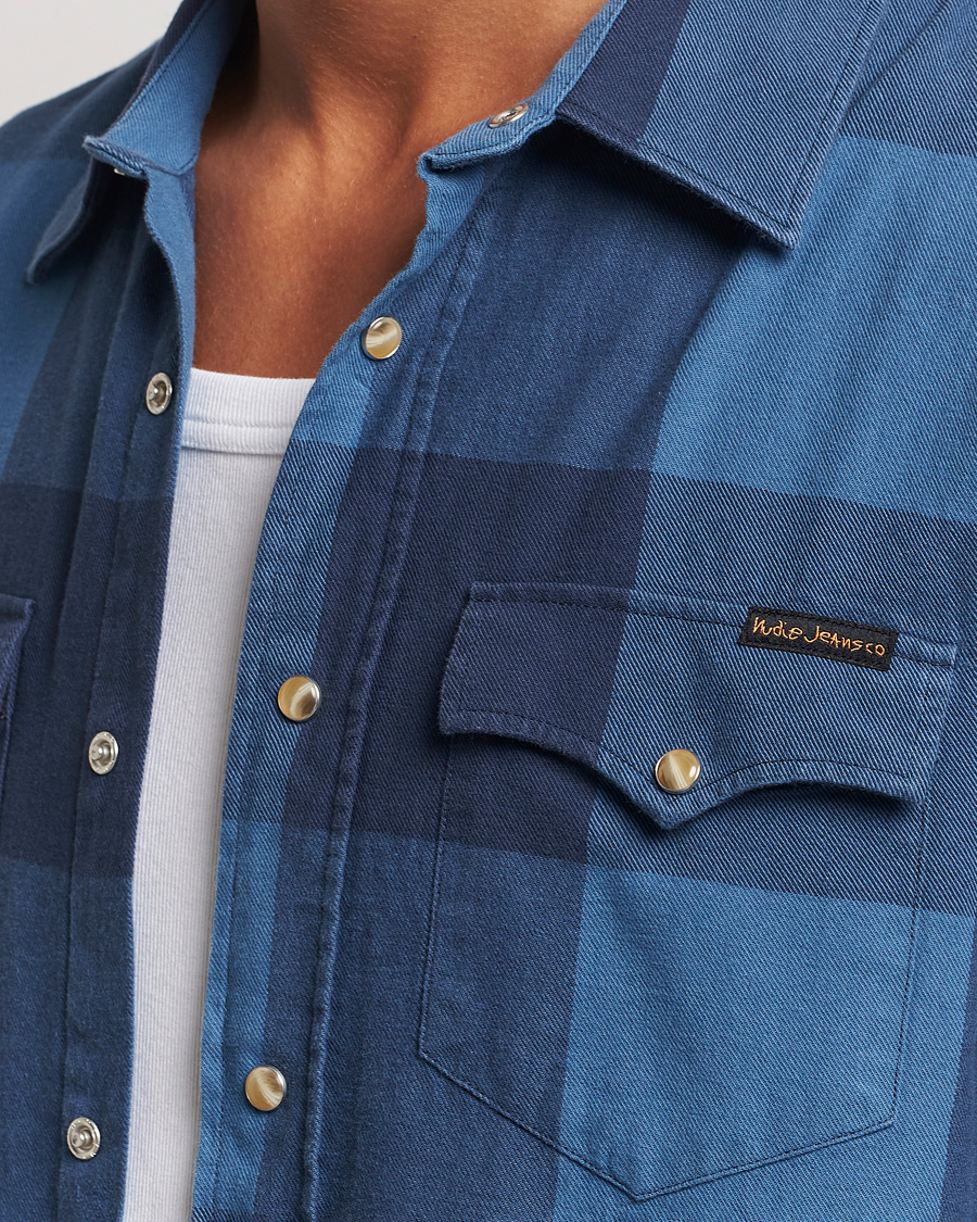 Herr | Skjortor | Nudie Jeans | George Checked Flannel Shirt Blue
