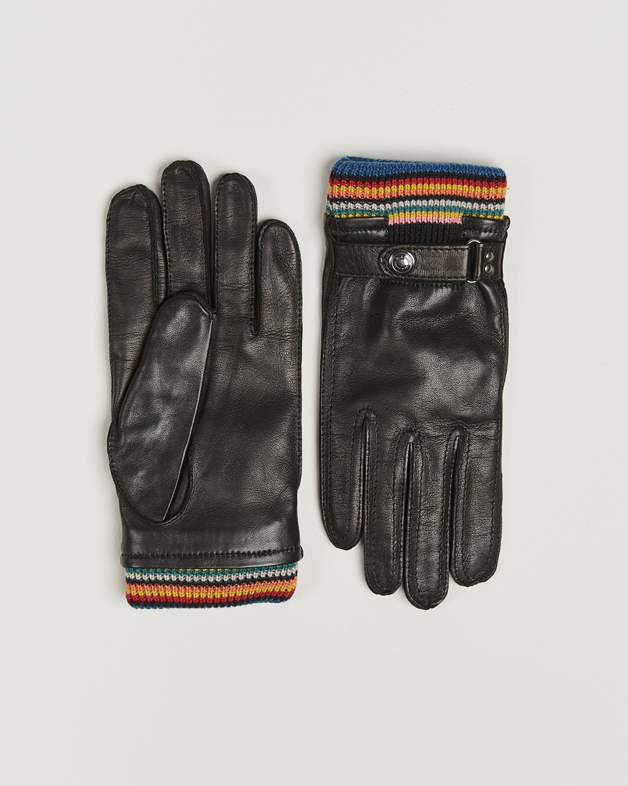 Herr | Paul Smith Signature Stripe Cuff Leather Glove Black | Paul Smith | Signature Stripe Cuff Leather Glove Black