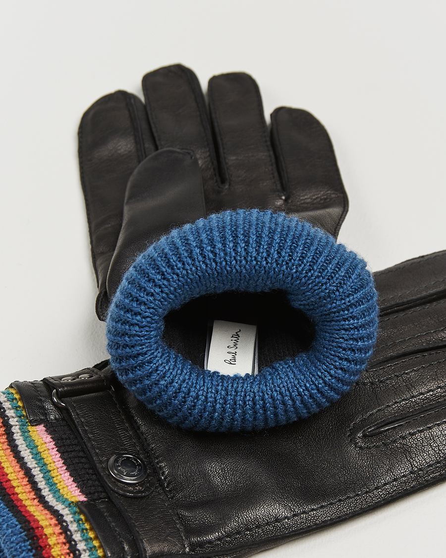 Herr | Paul Smith Signature Stripe Cuff Leather Glove Black | Paul Smith | Signature Stripe Cuff Leather Glove Black