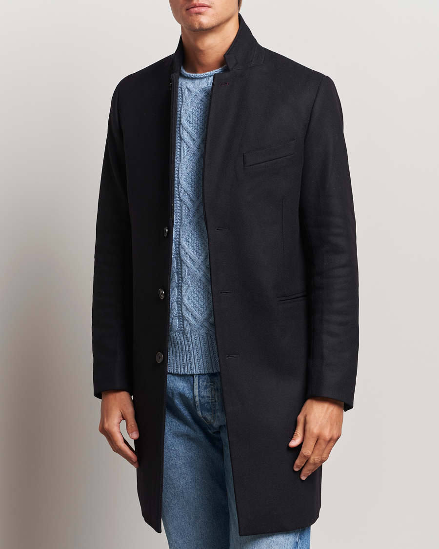 J.Lindeberg Gavin Stand Up Collar Compact Melton Coat Black hos CareOfCarl