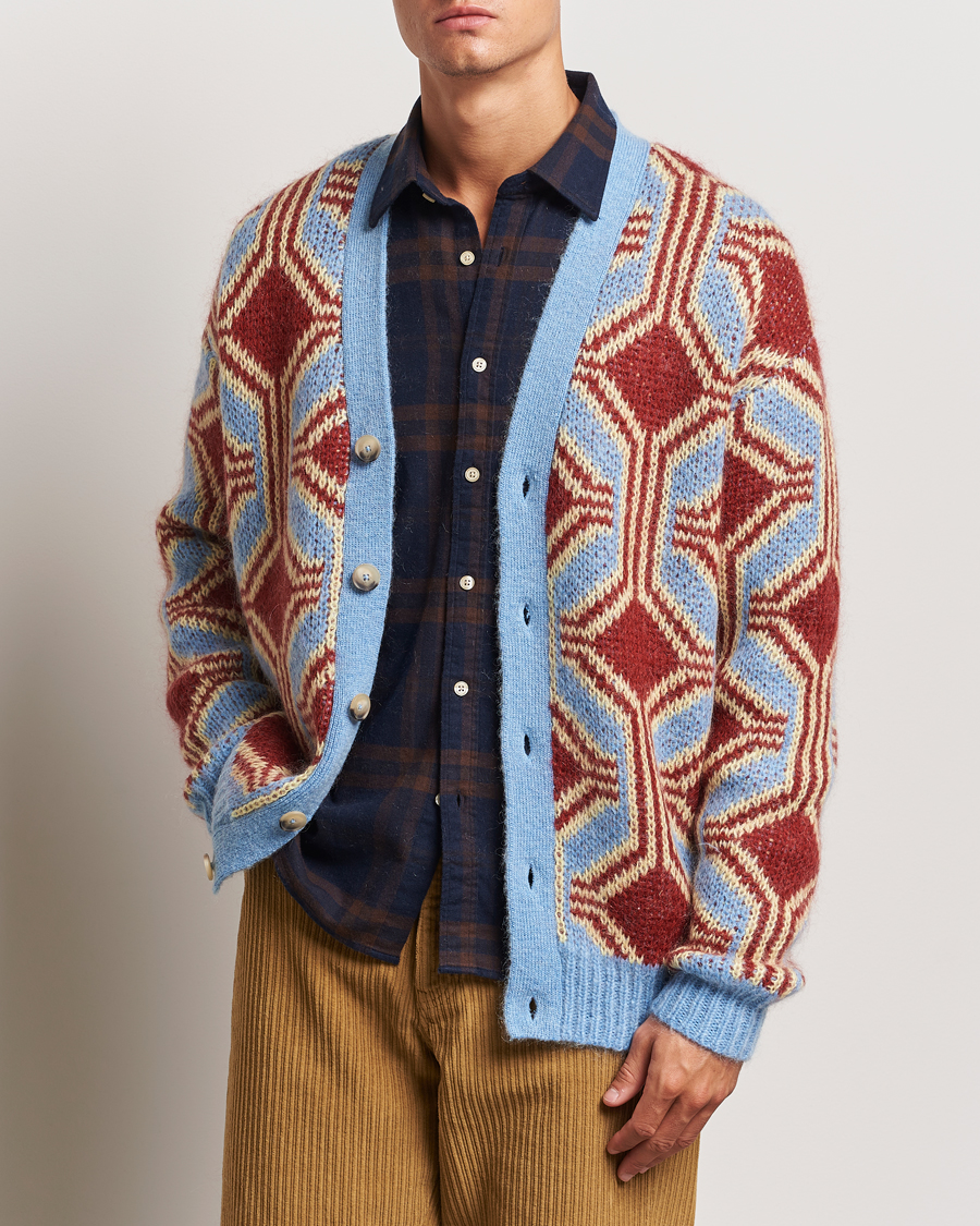 Herr | Tröjor | Drôle de Monsieur | Geometric Mohair Cardigan Red/Blue