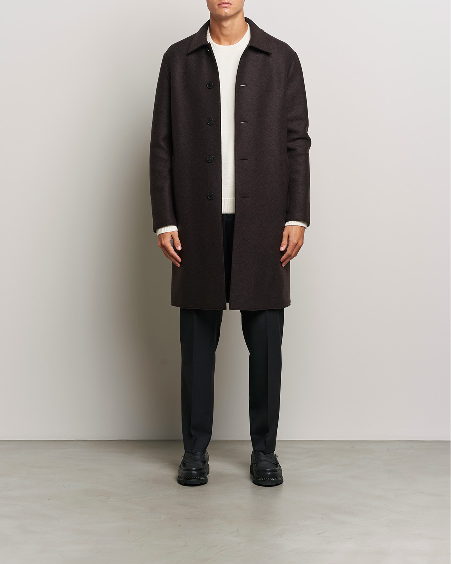 Herr | Jackor | Harris Wharf London | Pressed Wool Mac Coat Dark Brown