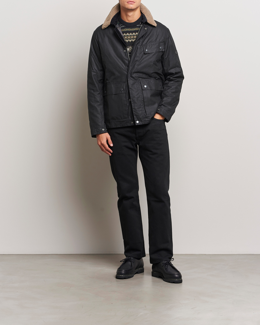 Herr | Jackor | Barbour International | Coppice Wax Sherling Collar Jacket Black