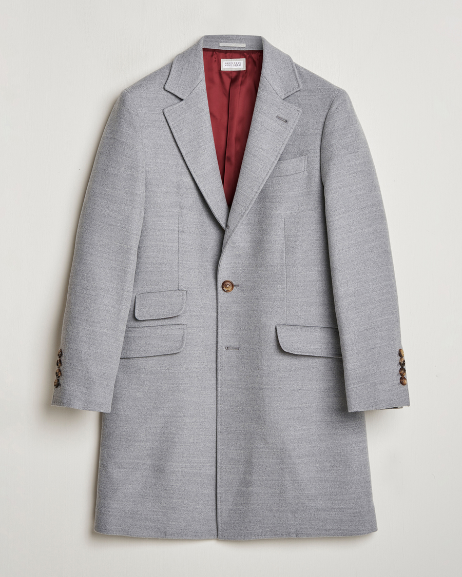 Herr | Jackor | Brunello Cucinelli | Single Breasted Beaver Wool Coat Pearl Grey