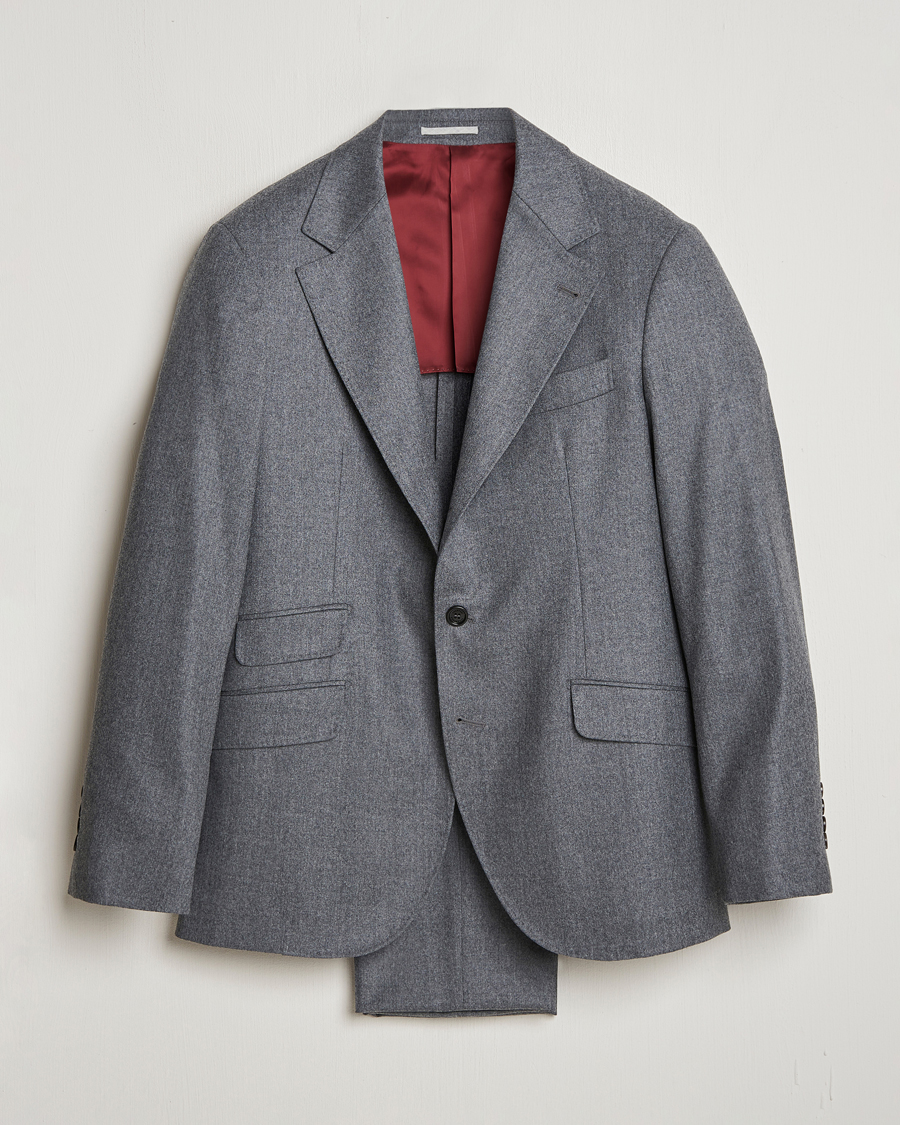 Herr | Kostymer | Brunello Cucinelli | Single Breasted Flannel Suit Grey Melange