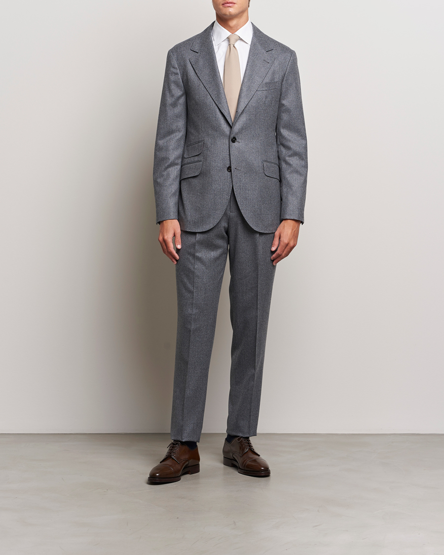 Herr | Kostymer | Brunello Cucinelli | Single Breasted Flannel Suit Grey Melange