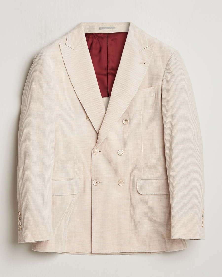 Herr | Kavajer | Brunello Cucinelli | Double Breasted Cashmere Corduroy Blazer Sand