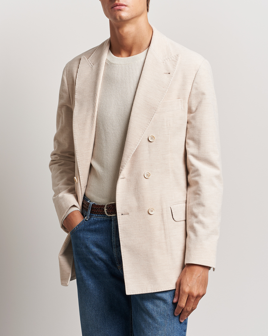 Herr | Kavajer | Brunello Cucinelli | Double Breasted Cashmere Corduroy Blazer Sand