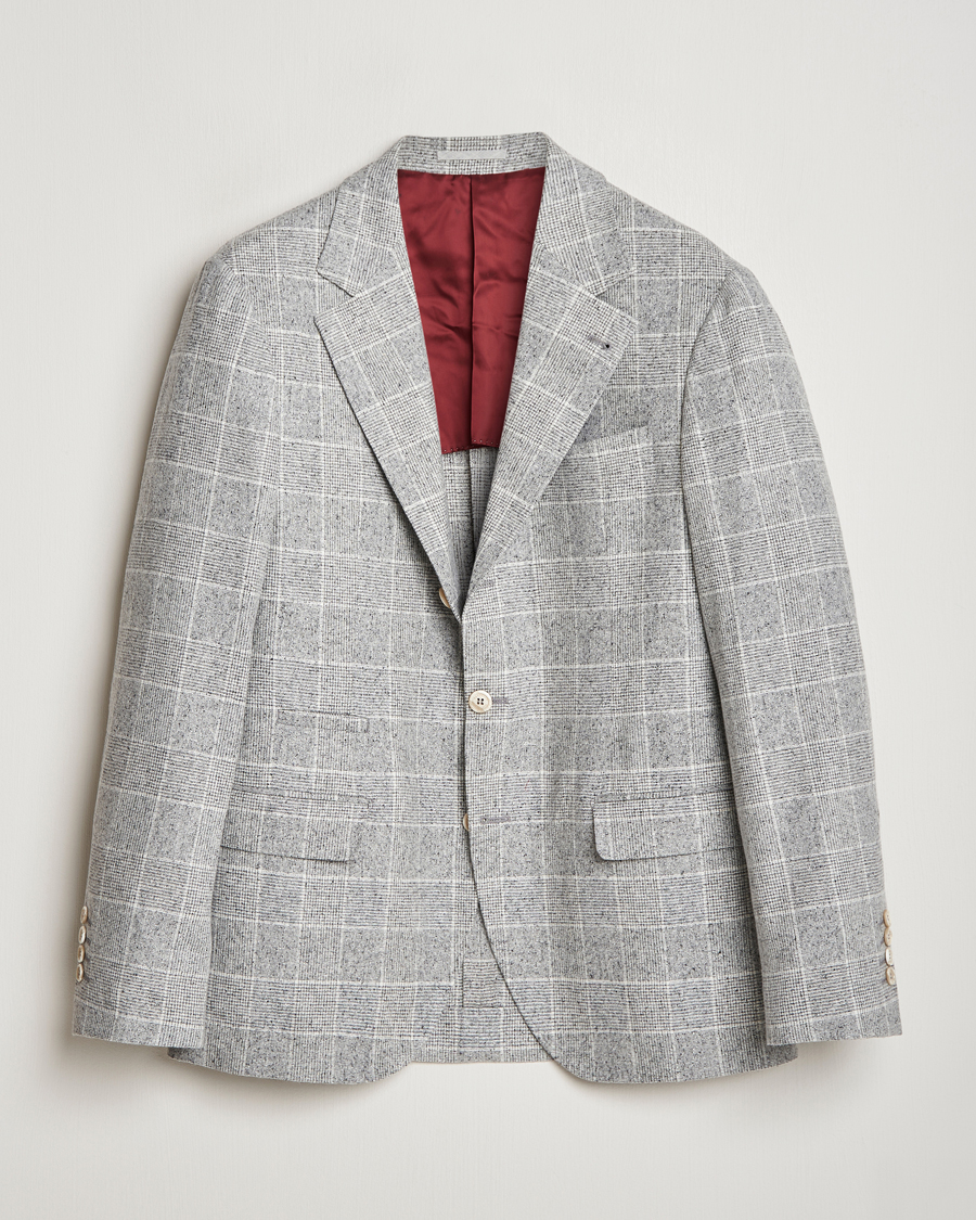 Herr | Kavajer | Brunello Cucinelli | Single Breasted Check Blazer Pearl Grey