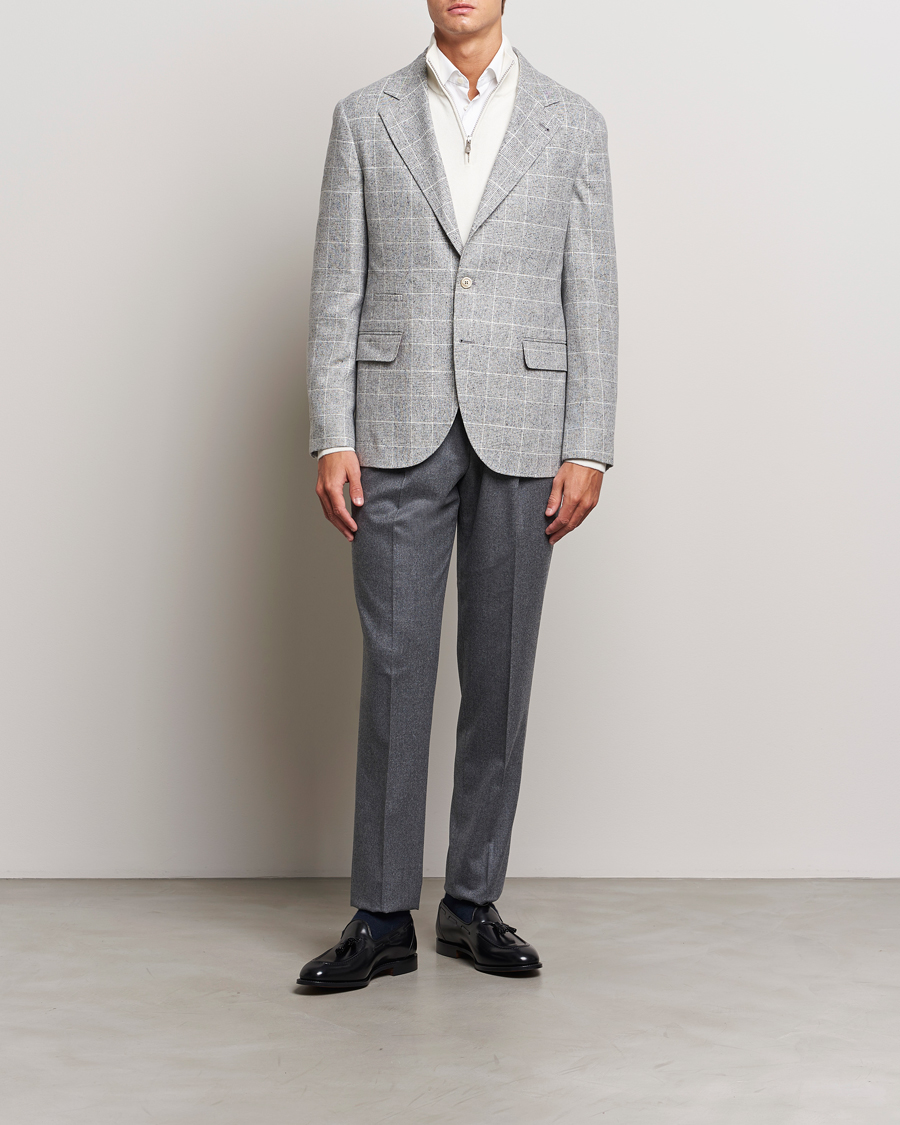 Herr | Kavajer | Brunello Cucinelli | Single Breasted Check Blazer Pearl Grey