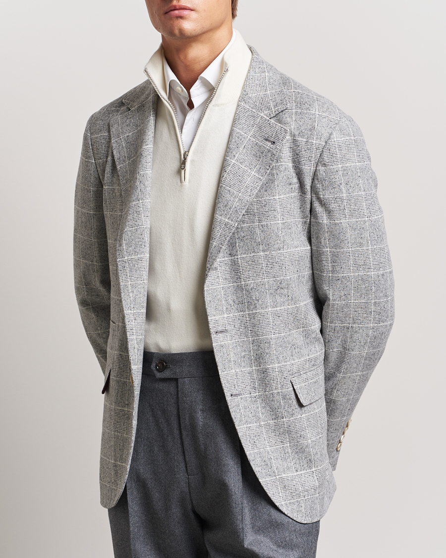 Herr | Kavajer | Brunello Cucinelli | Single Breasted Check Blazer Pearl Grey