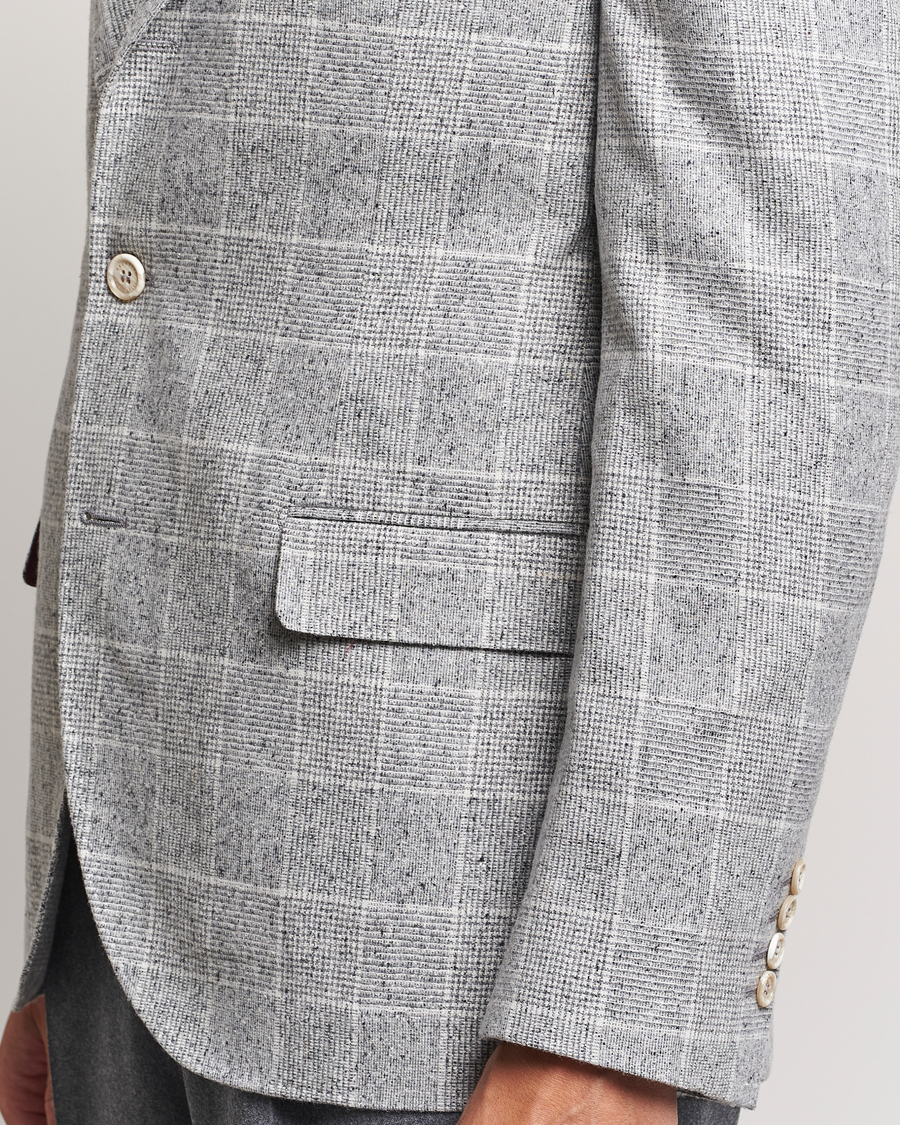 Herr | Kavajer | Brunello Cucinelli | Single Breasted Check Blazer Pearl Grey