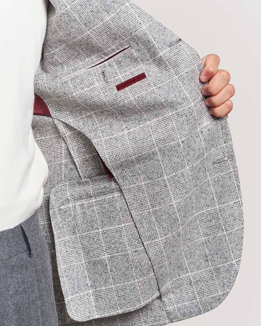 Herr | Kavajer | Brunello Cucinelli | Single Breasted Check Blazer Pearl Grey