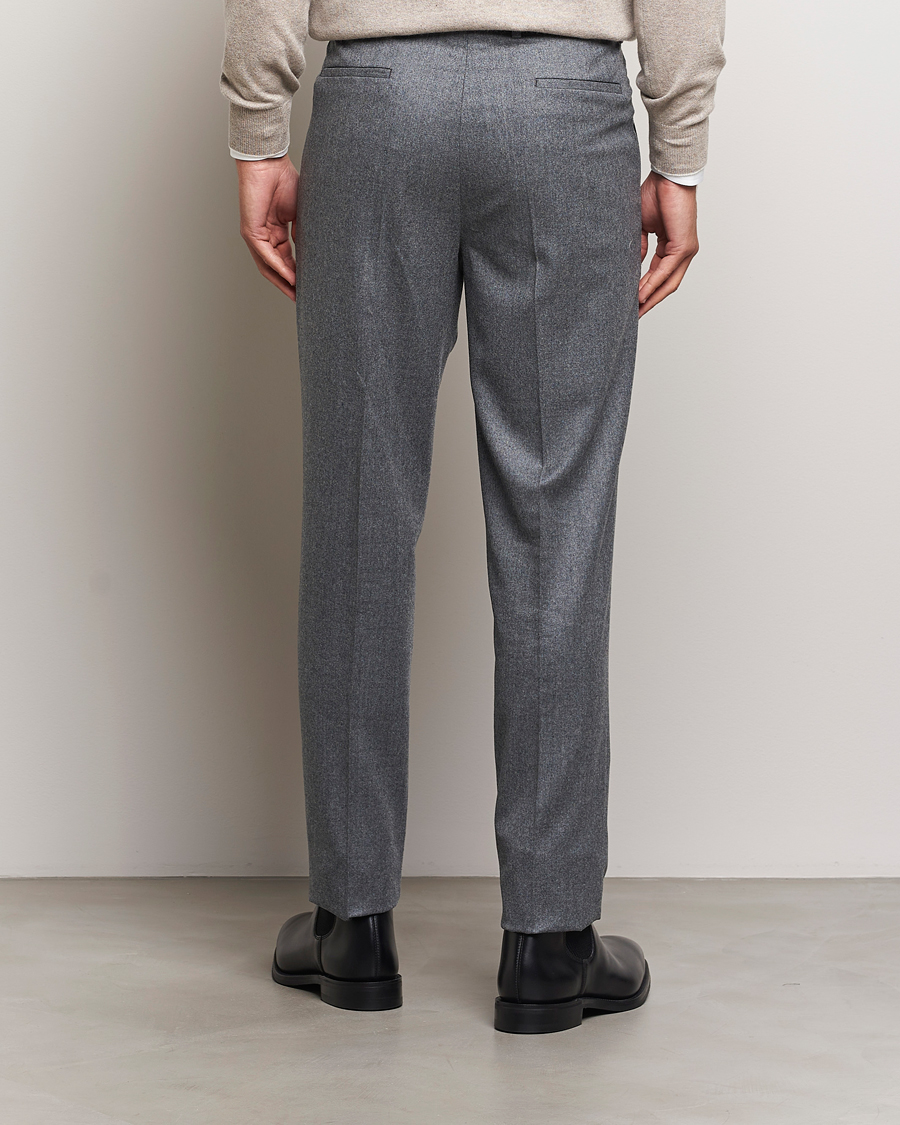 Herr | Byxor | Brunello Cucinelli | Slim Fit Pleated Flannel Trousers Grey Melange