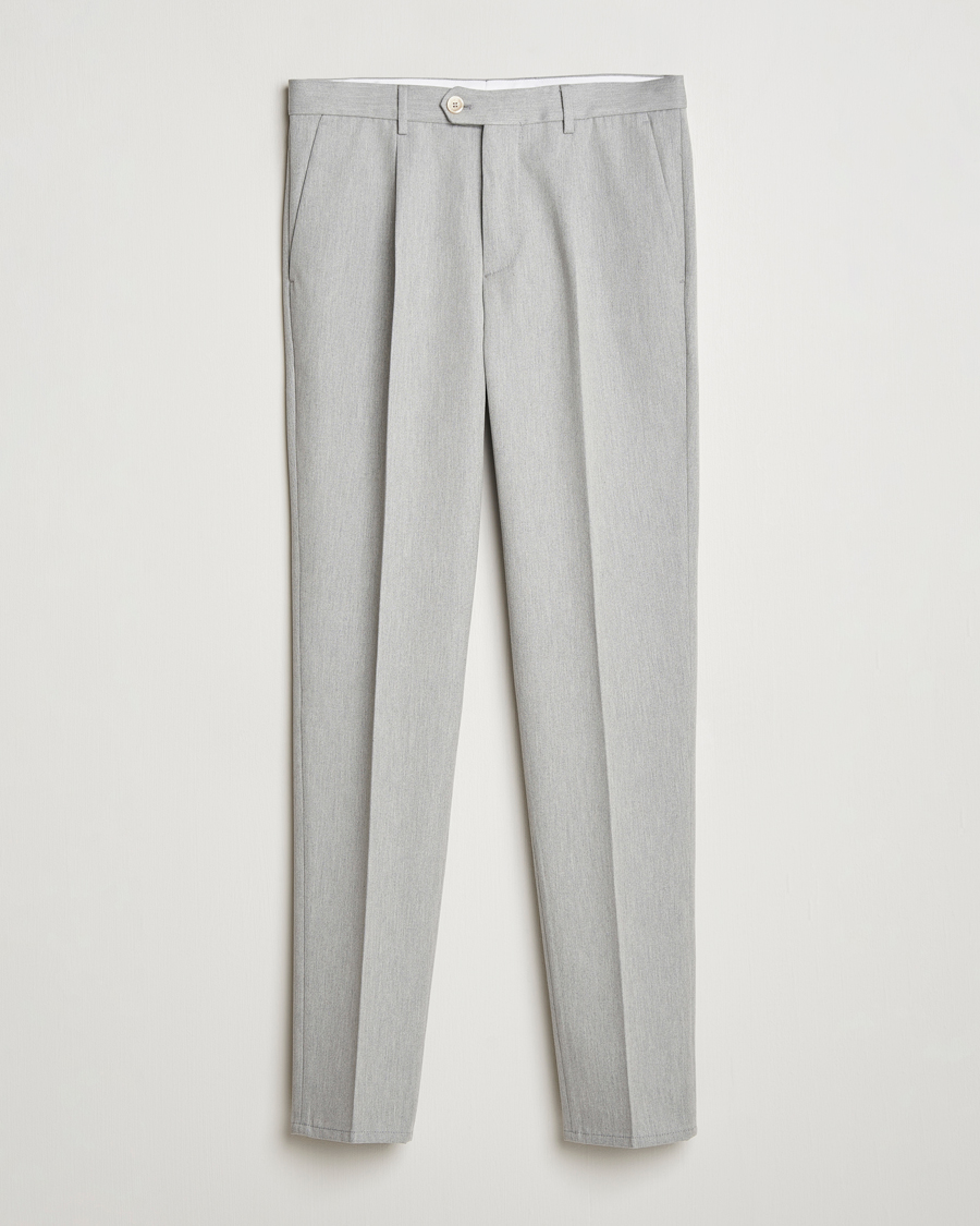 Herr | Byxor | Brunello Cucinelli | Slim Fit Pleated Wool Trousers Light Grey