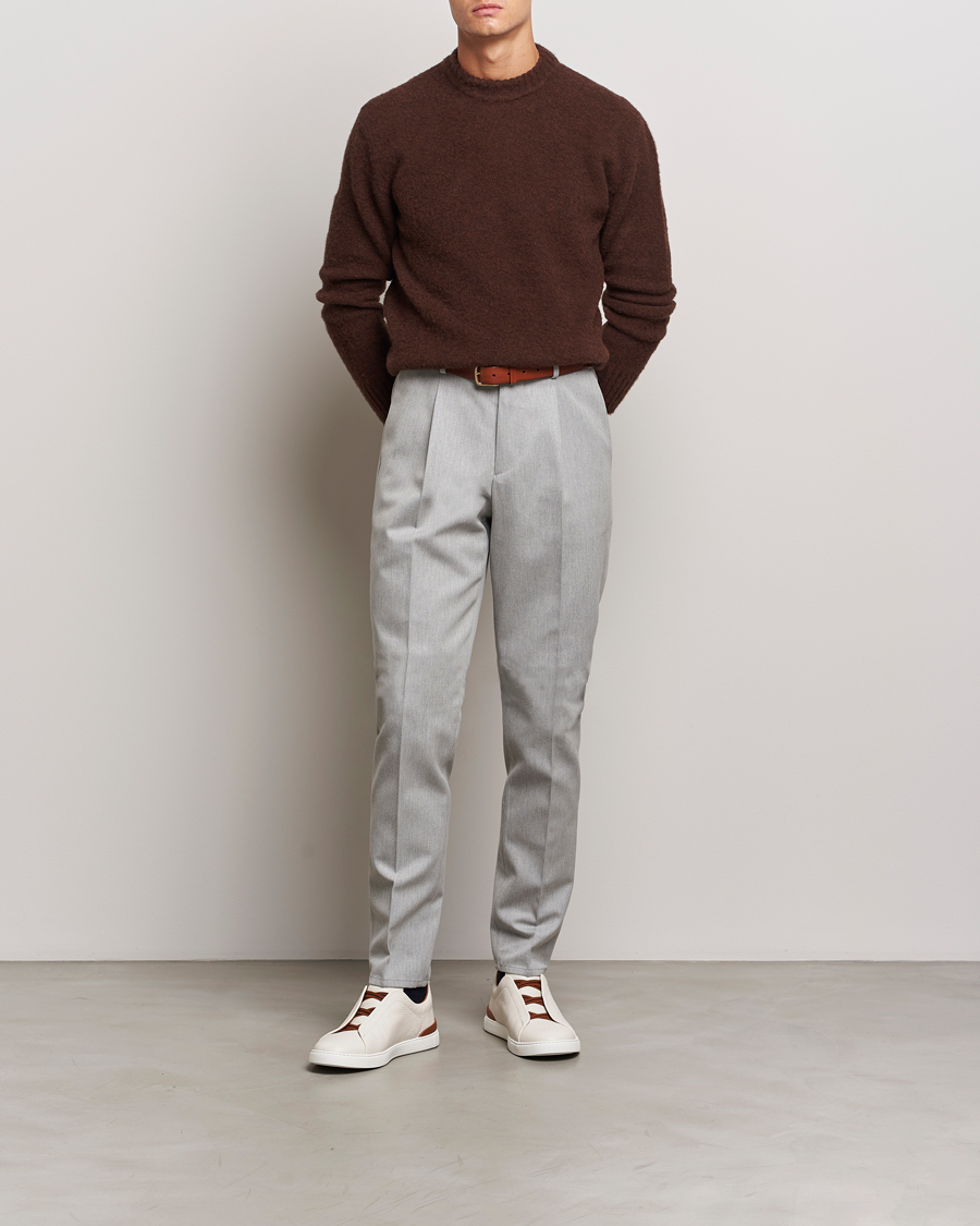 Herr | Byxor | Brunello Cucinelli | Slim Fit Pleated Wool Trousers Light Grey