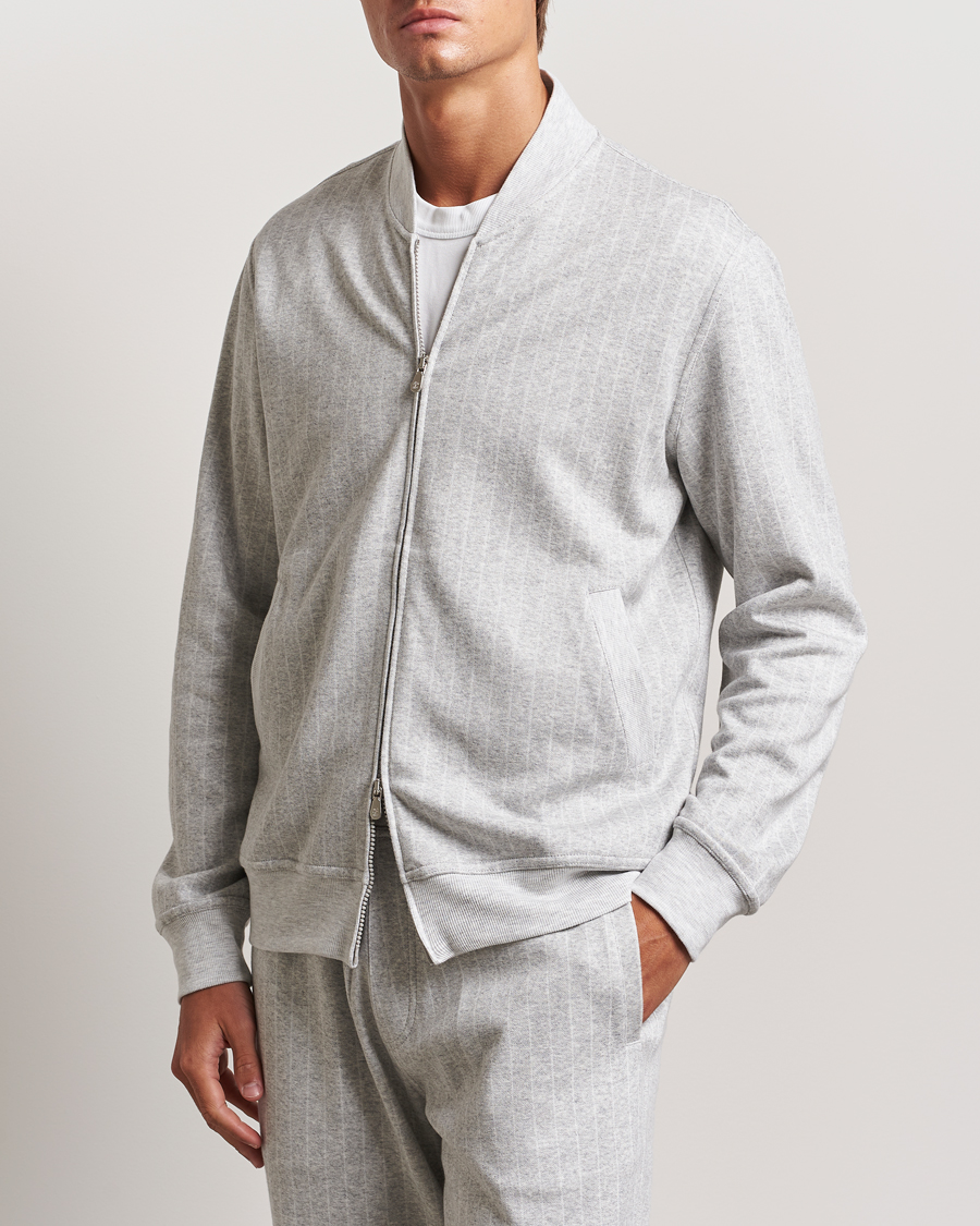 Herr | Tröjor | Brunello Cucinelli | Soft Pinstripe Full Zip Sweater Pearl Grey