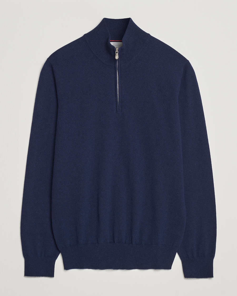 Herr | Tröjor | Brunello Cucinelli | 2 Ply Cashmere Half Zip Navy
