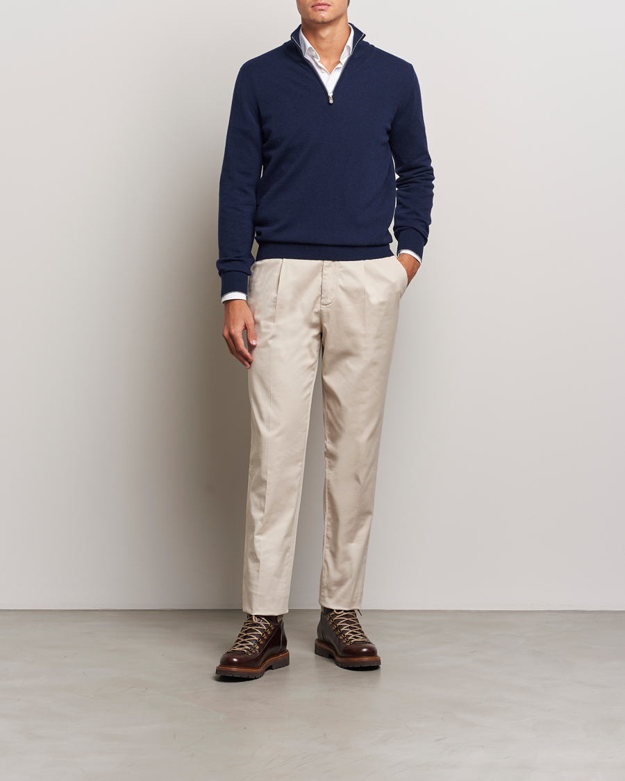 Herr | Tröjor | Brunello Cucinelli | 2 Ply Cashmere Half Zip Navy