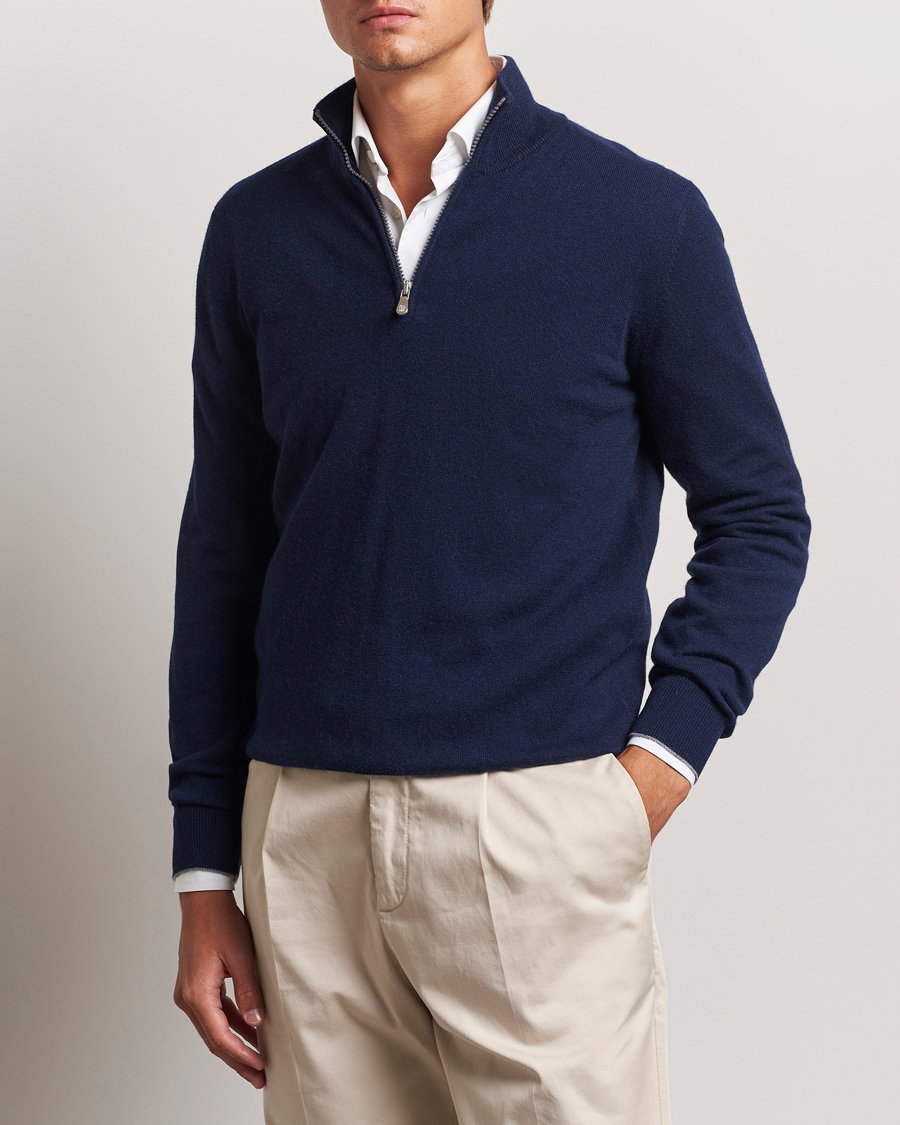 Herr | Tröjor | Brunello Cucinelli | 2 Ply Cashmere Half Zip Navy