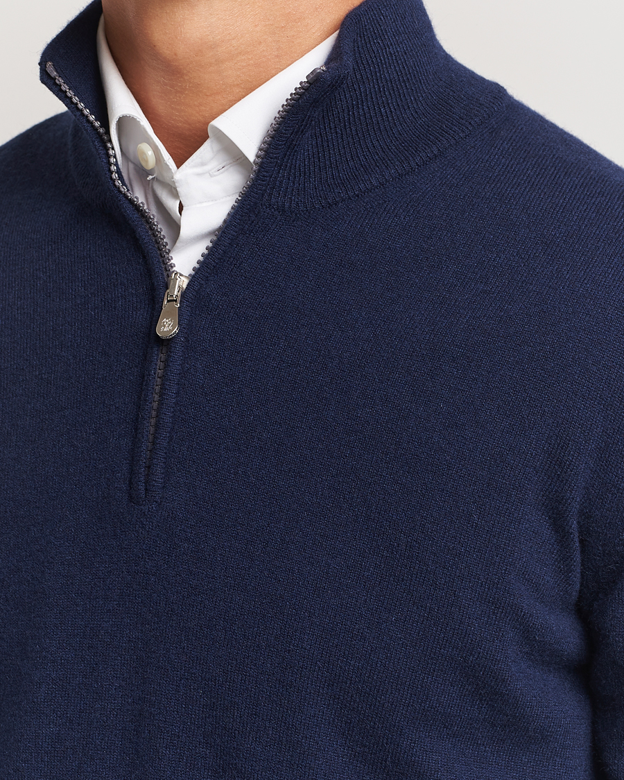 Herr | Tröjor | Brunello Cucinelli | 2 Ply Cashmere Half Zip Navy