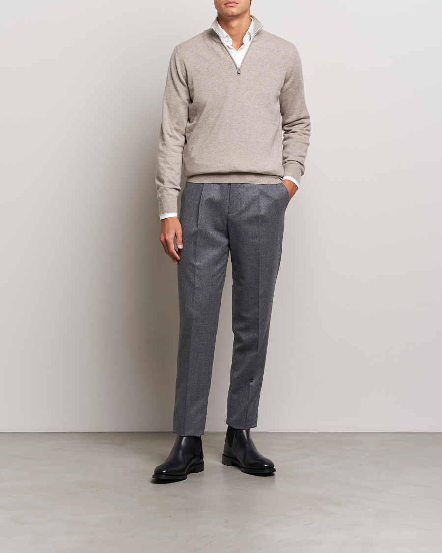 Herr | Tröjor | Brunello Cucinelli | 2 Ply Cashmere Half Zip Beige